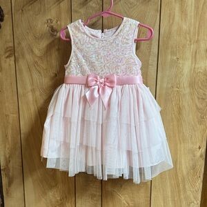 Pink Layered Kids Dress with Bow